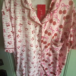 Jess Lea Pink Cherry Print Women's Pajama Top and Shorts
